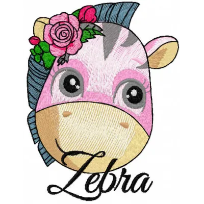 Adorable cute baby zebra embroidery design showcasing detailed stitching patterns for baby clothes and accessories.