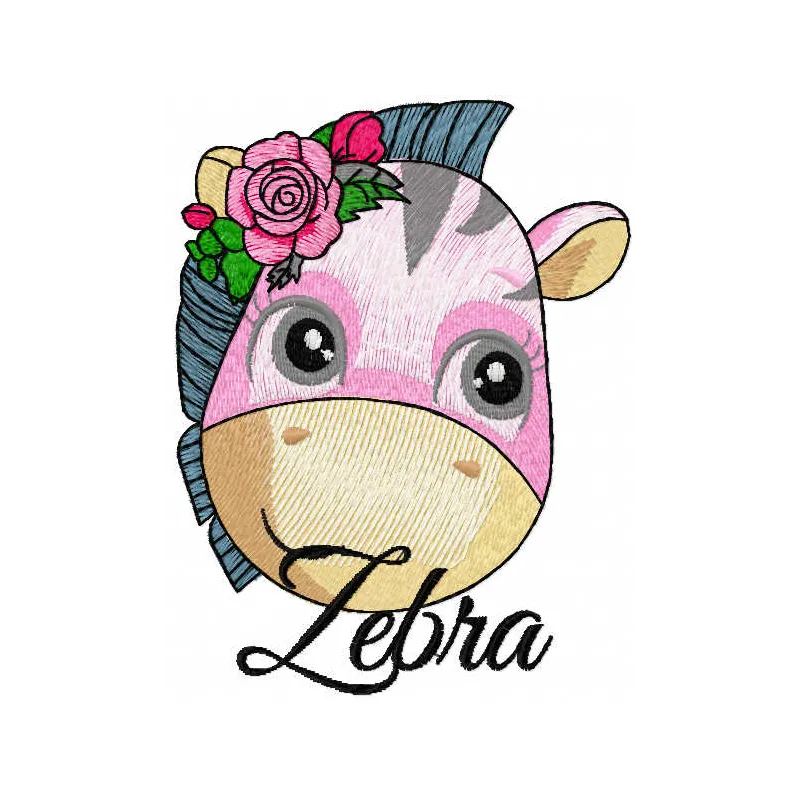 Adorable cute baby zebra embroidery design showcasing detailed stitching patterns for baby clothes and accessories.