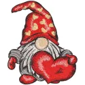 Valentine's dwarf holding a heart embroidery design, perfect for festive stitching projects.