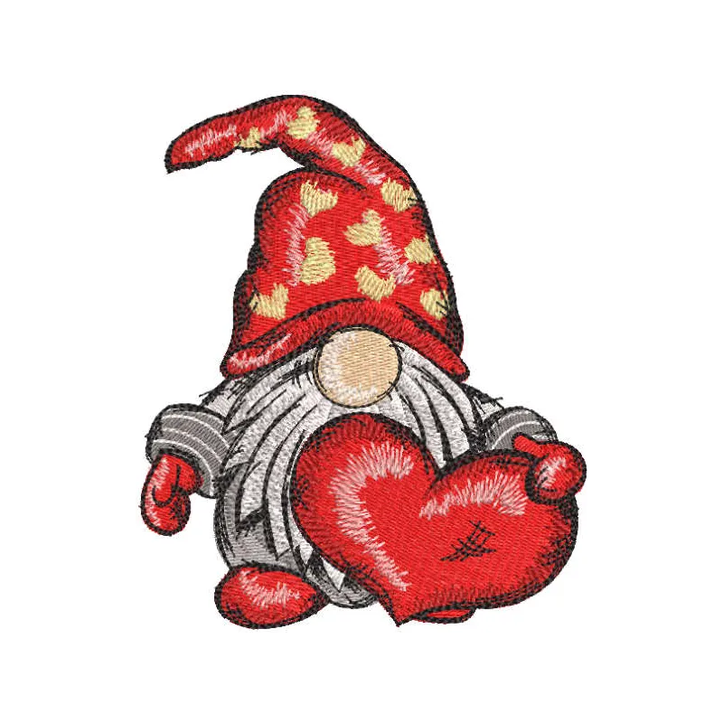 Valentine's dwarf holding a heart embroidery design, perfect for festive stitching projects.