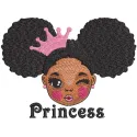 Winking princess embroidery design showcasing a playful princess motif ideal for t-shirts and baby onesies.