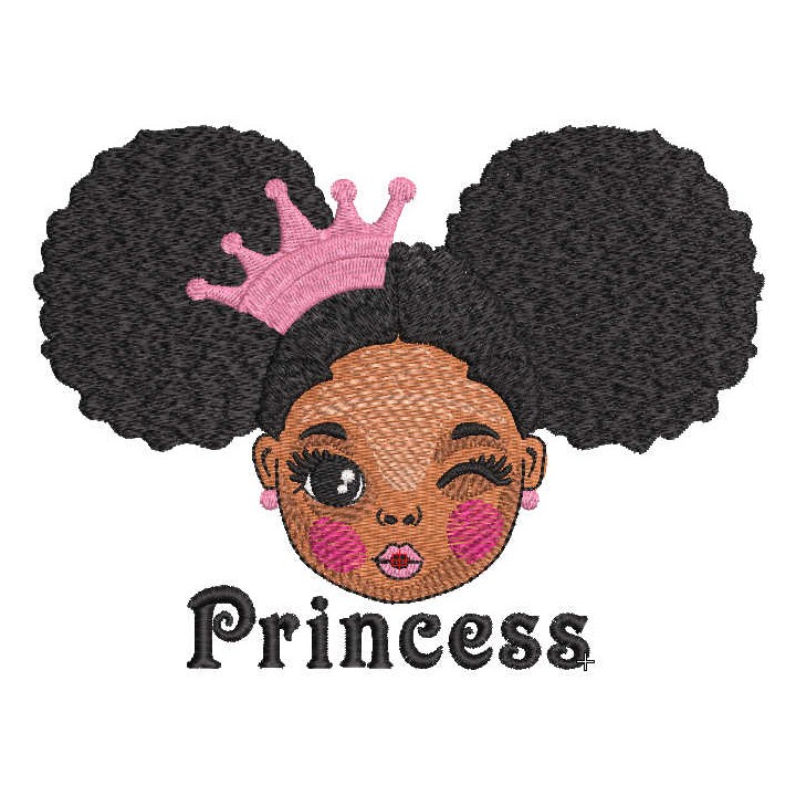 Winking princess embroidery design - Embroidery Design