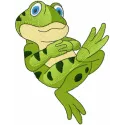 Resting green frog embroidery design showcasing a whimsical frog motif perfect for various fabric projects.