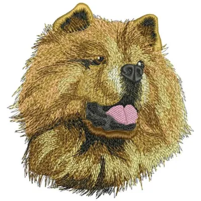 Chow Chow Dog embroidery design showcasing a detailed stitched motif of a fluffy dog, perfect for pet lovers.