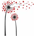 Dandelions with red hearts embroidery design preview for Valentine's Day, showcasing a romantic stitched motif.