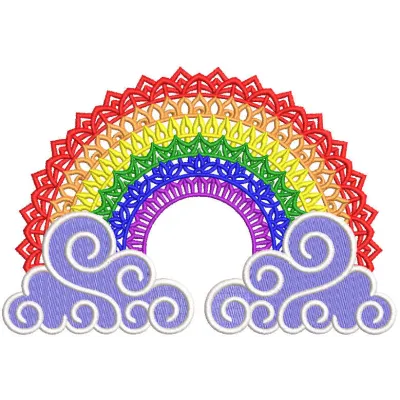 Vibrant embroidery design featuring all rainbow colors, perfect for adding a cheerful touch to summer projects.