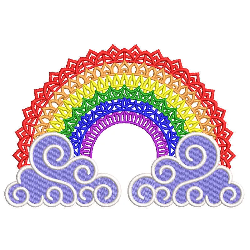 Vibrant embroidery design featuring all rainbow colors, perfect for adding a cheerful touch to summer projects.