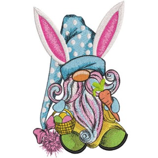 Easter dwarf with basket and carrot embroidery design - Embroidery Design