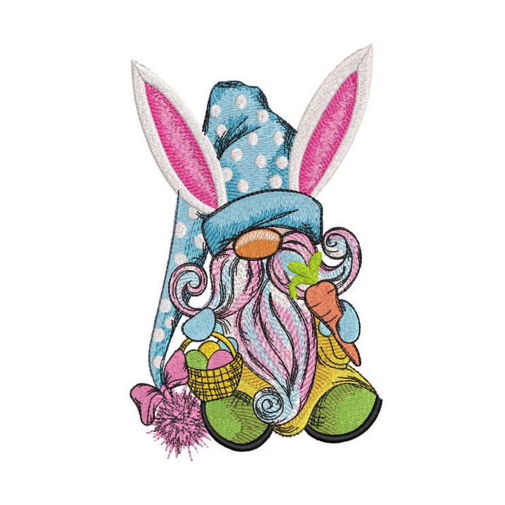 Easter dwarf with basket and carrot embroidery design - Embroidery Design
