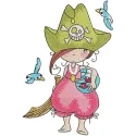 Embroidery design featuring a pirate girl with an aquarium, ideal for nautical-themed projects.