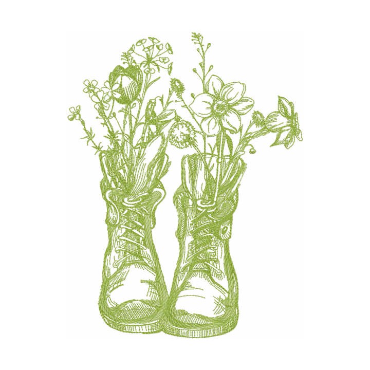 Two old boots in the garden embroidery design - Embroidery Design