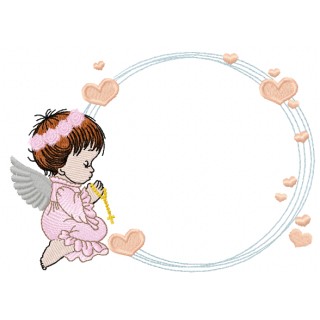 Angel frame with hearts embroidery design - Embroidery Design