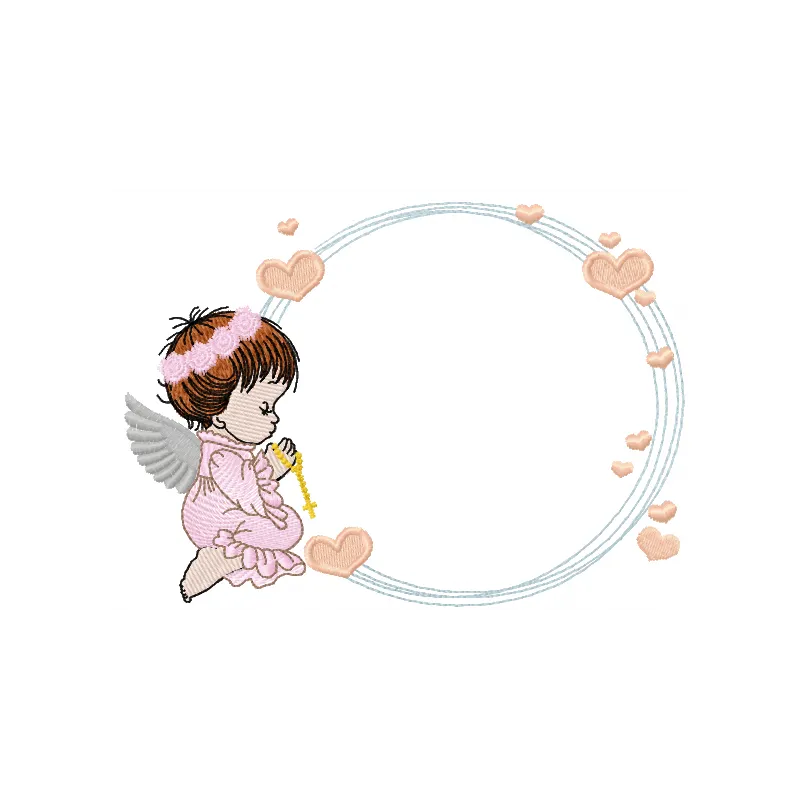 Preview of an angel frame with hearts embroidery design, showcasing a whimsical stitching pattern for creative projects.
