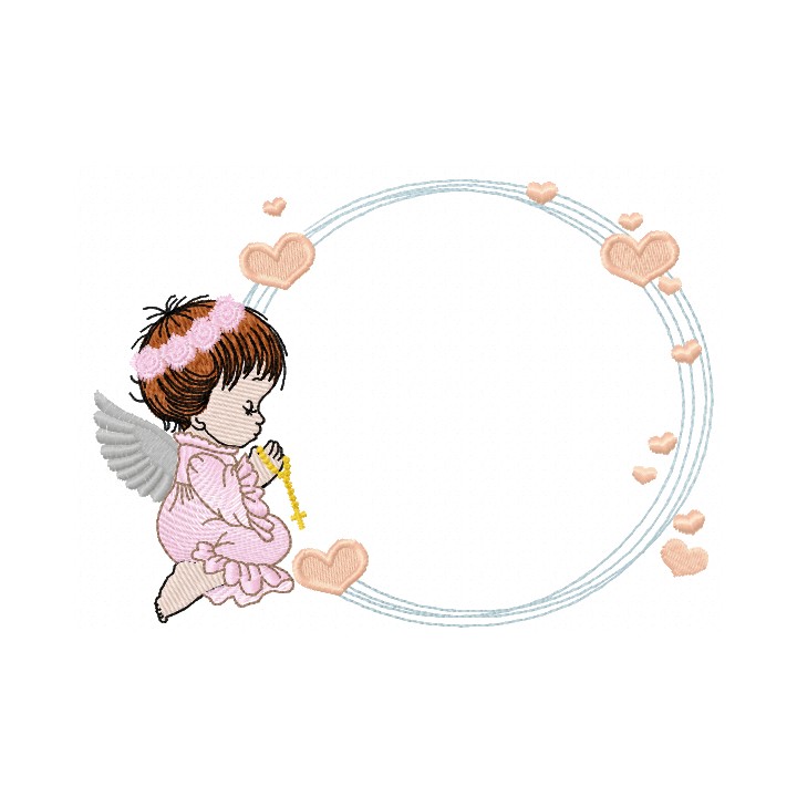Angel frame with hearts embroidery design - Embroidery Design