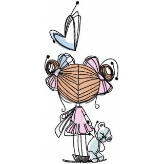 Little girl with bear toy embroidery design - Embroidery Design