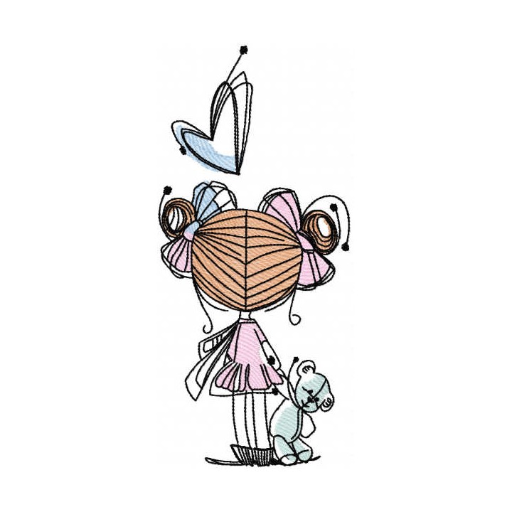 Little girl with bear toy embroidery design - Embroidery Design