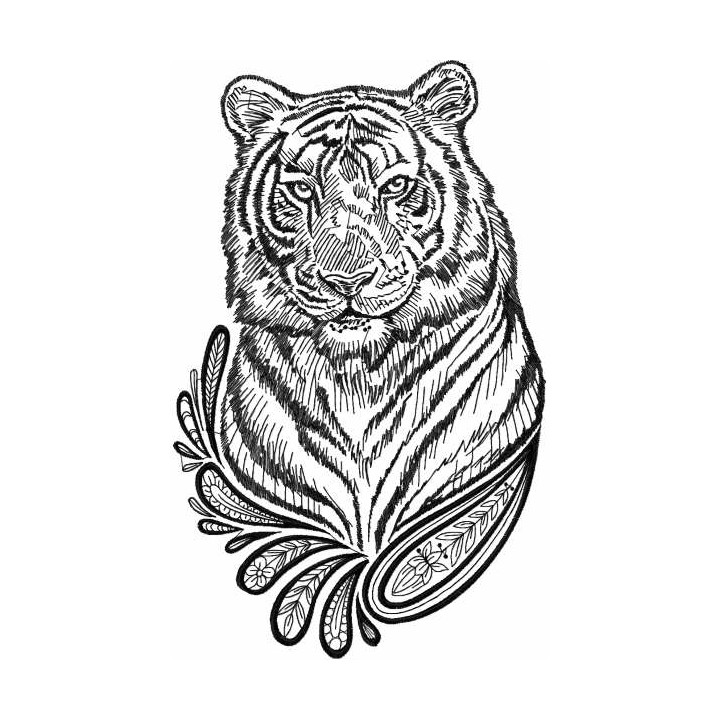 Tiger black and white sketch embroidery design - Embroidery Design