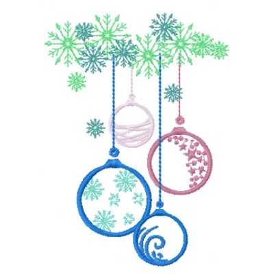 Preview of Christmas balls and snowflakes embroidery design, showcasing festive patterns for holiday stitching projects.