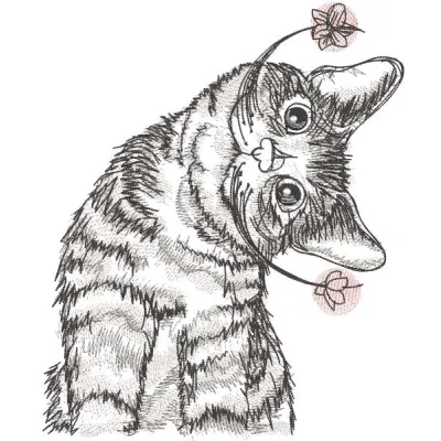 Dali cat embroidery design featuring a whimsical cat motif ideal for stitching on various fabric items.