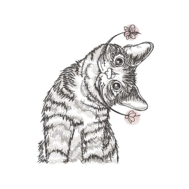 Dali cat embroidery design featuring a whimsical cat motif ideal for stitching on various fabric items.