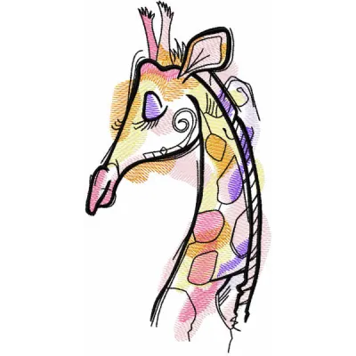 Vibrant rainbow colors giraffe embroidery design showcasing a playful stitched motif for various fabric projects.