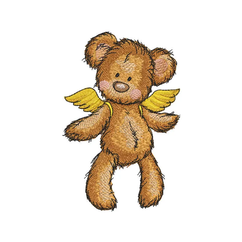 My teddy angel embroidery design featuring a cute teddy bear with angel wings, perfect for various stitching projects.