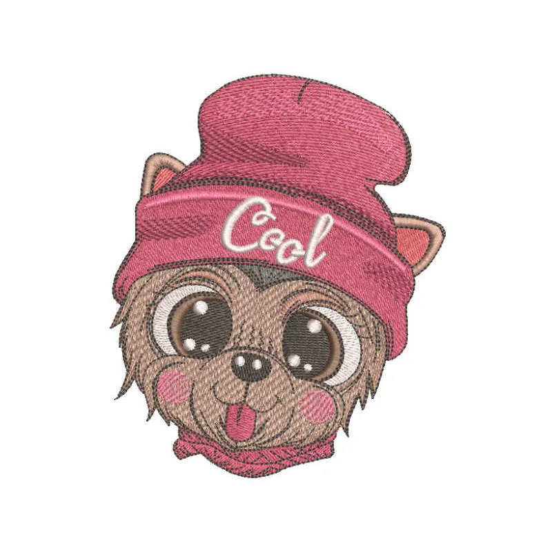 Winter cool dog embroidery design showcasing a playful canine motif, perfect for creating unique dog-themed projects.