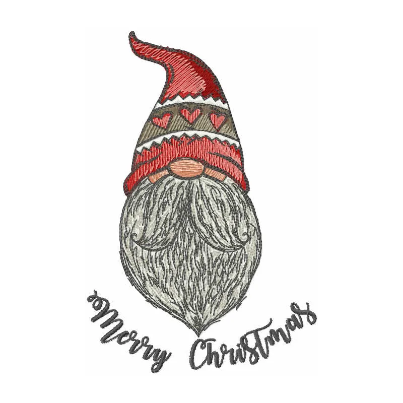 Gnome Merry Christmas embroidery design featuring a festive gnome, perfect for holiday stitching projects.
