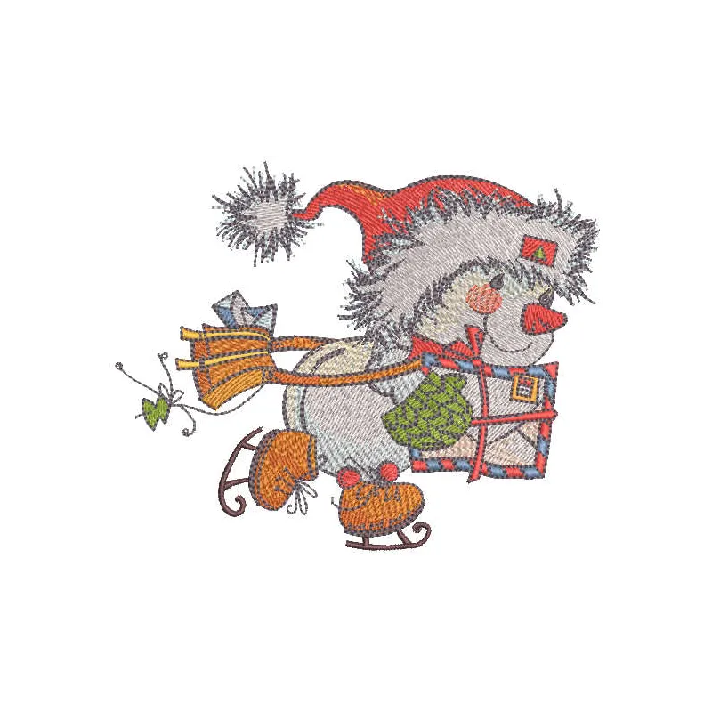 Christmas snowman postman embroidery design featuring a cheerful snowman in a festive outfit, ideal for holiday projects.