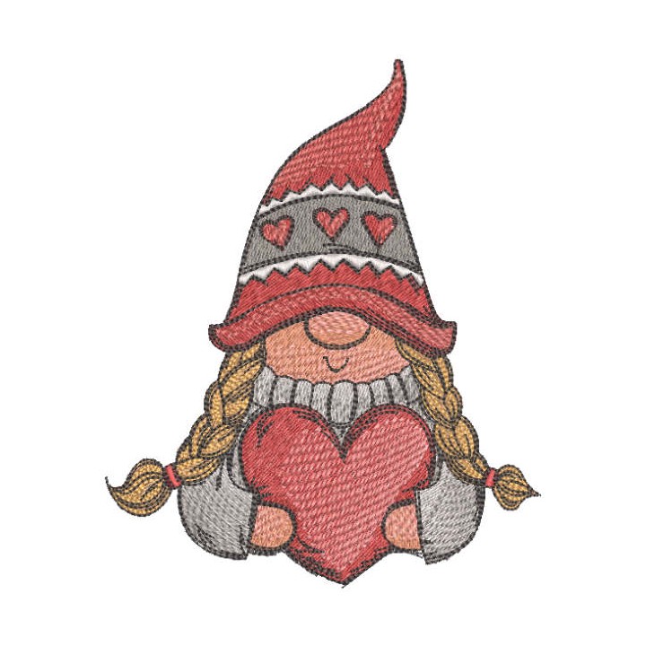 Romantic gnome with heart embroidery design - Embroidery Design