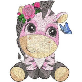 Zebra playing with butterfly embroidery design - Embroidery Design