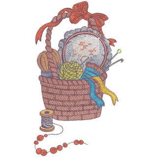 Grandma's basket with needlework embroidery design - Embroidery Design