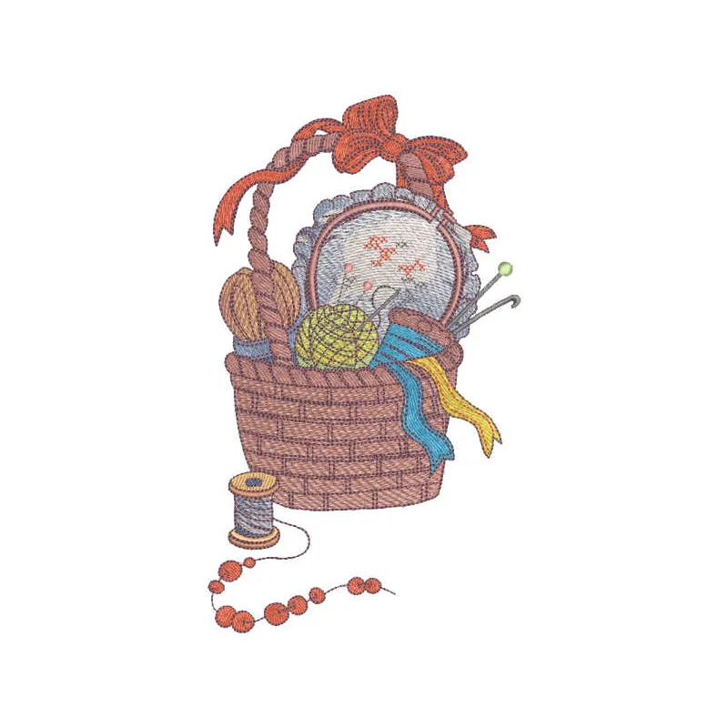 Preview of Grandma's basket needlework embroidery design featuring intricate stitching patterns for crafts.