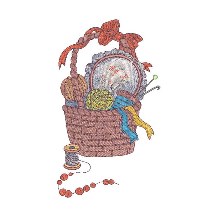 Grandma's basket with needlework embroidery design - Embroidery Design