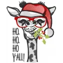 Preview of the Christmas Giraffe ho ho ho yall embroidery design featuring a festive giraffe with holiday text.