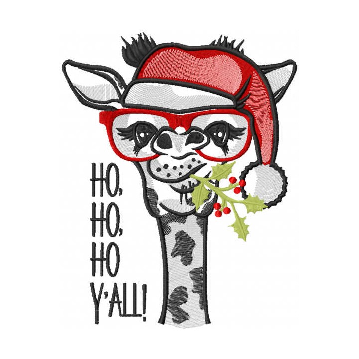 Christmas Giraffe ho ho ho yall embroidery design - Embroidery Design