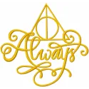 Embroidery design featuring the Harry Potter always symbol, perfect for stitching on hoodies or tote bags.