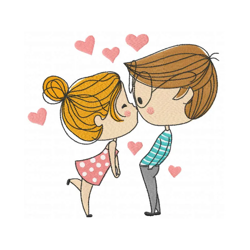 First romantic date embroidery design featuring hearts and flowers, ideal for Valentine's day projects.