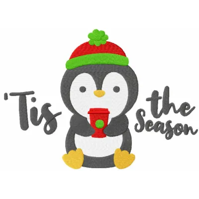 Tis the season embroidery design showcasing festive motifs, ideal for Christmas stitching on holiday decorations.