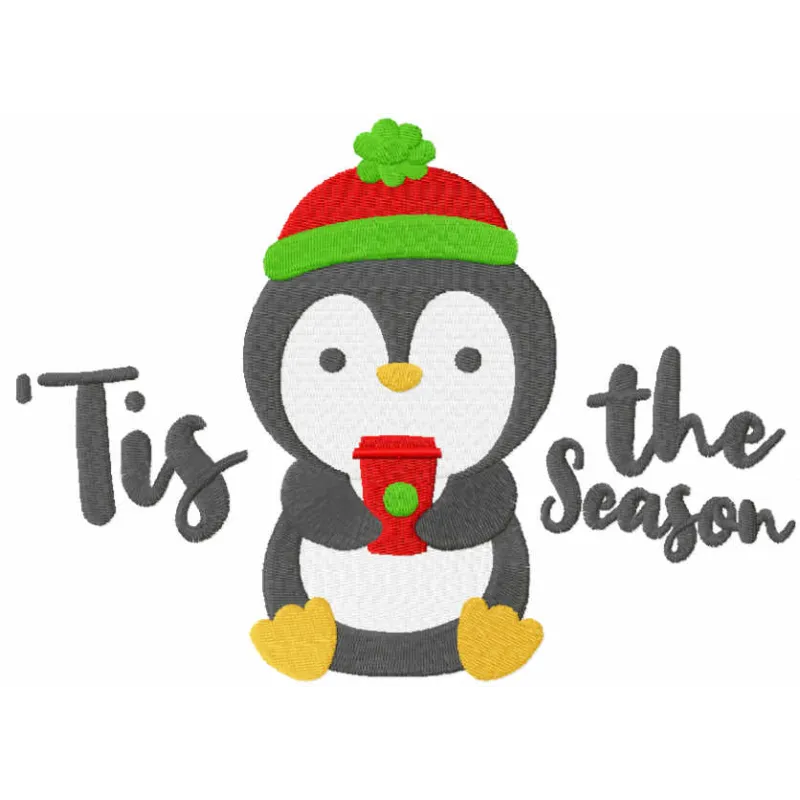 Tis the season embroidery design showcasing festive motifs, ideal for Christmas stitching on holiday decorations.