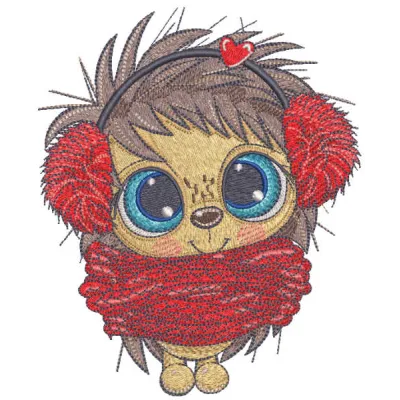 Warmly dressed hedgehog embroidery design showcasing a cute hedgehog in cozy attire for creative stitching projects.