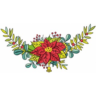 Red floral decor with branch embroidery design - Embroidery Design