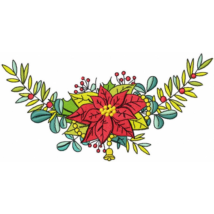 Red floral decor with branch embroidery design - Embroidery Design