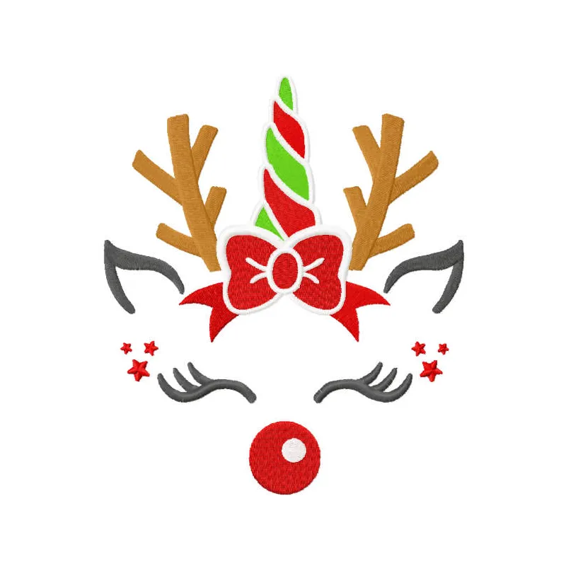 Funny Christmas unicorn embroidery design featuring a whimsical unicorn with festive elements, perfect for holiday projects.