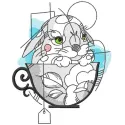 Bunny tea cup sketch embroidery design preview showcasing a whimsical bunny and tea cup motif for creative stitching.