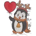 Happy Christmas penguin embroidery design featuring a cheerful penguin in a festive setting, ideal for holiday projects.