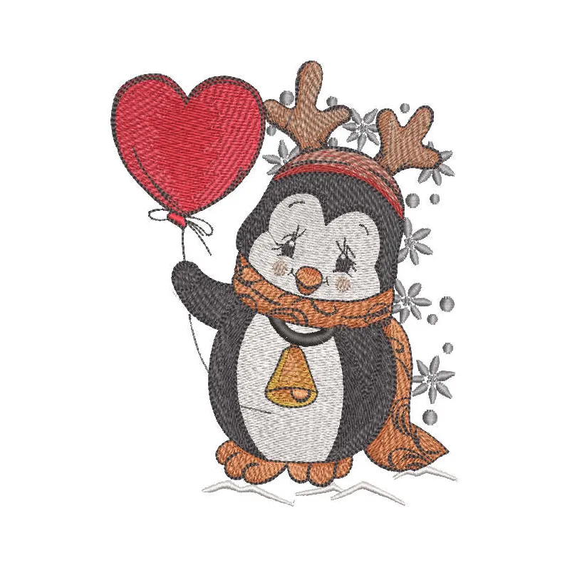 Happy Christmas penguin embroidery design featuring a cheerful penguin in a festive setting, ideal for holiday projects.