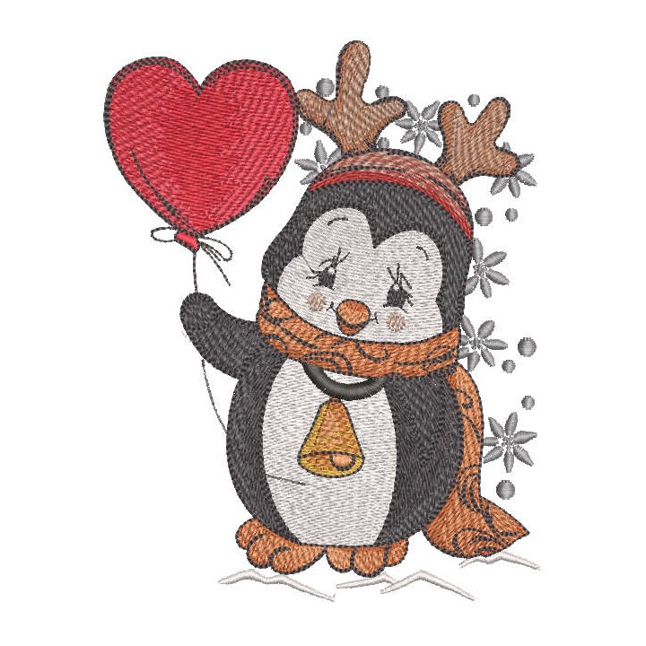 Happy Christmas penguin embroidery design - Embroidery Design