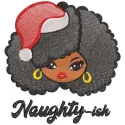 Naughty ish embroidery design featuring playful text, perfect for Christmas projects on t-shirts and tote bags.