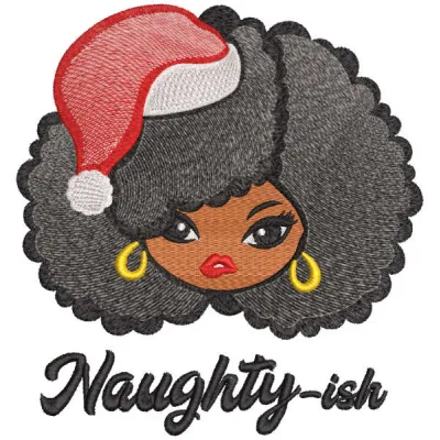 Naughty ish embroidery design featuring playful text, perfect for Christmas projects on t-shirts and tote bags.